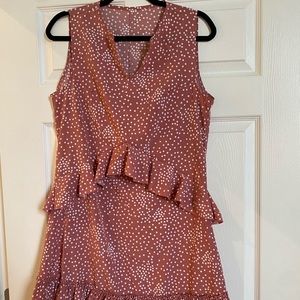 Pink summer dress with whit polka dots medium